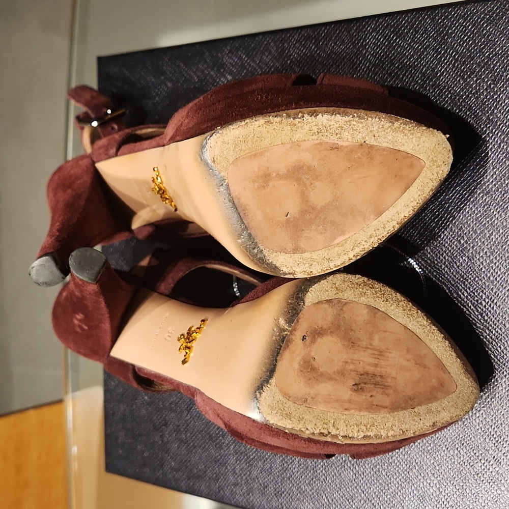 Burgundy suede Prada heels.  EUC. - Picture 6 of 9